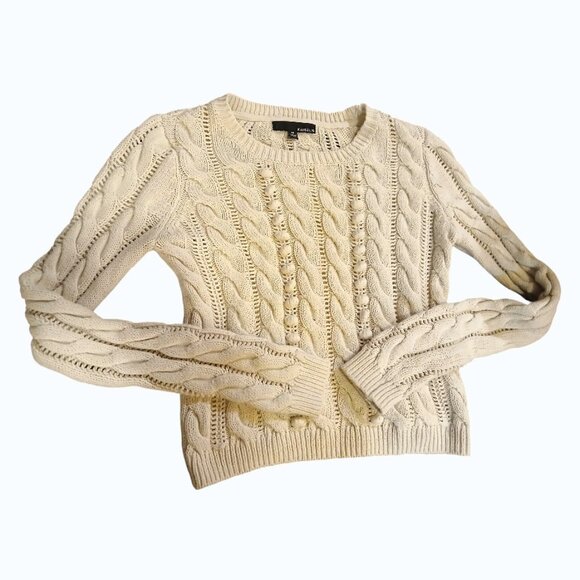 KAISELY Cream Cotton Blend Cable Knit Crew Neck Sweater - Picture 8 of 10